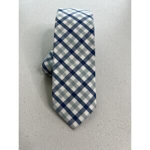 J. Crew Blue, White Plaid Pattern 100% Cotton Skinny Tie NWOT